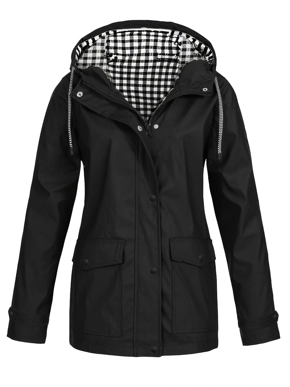 Damen modische Regenjacke mit kontrastierendem Innenfutter und praktischen Taschen Heidi-Mode