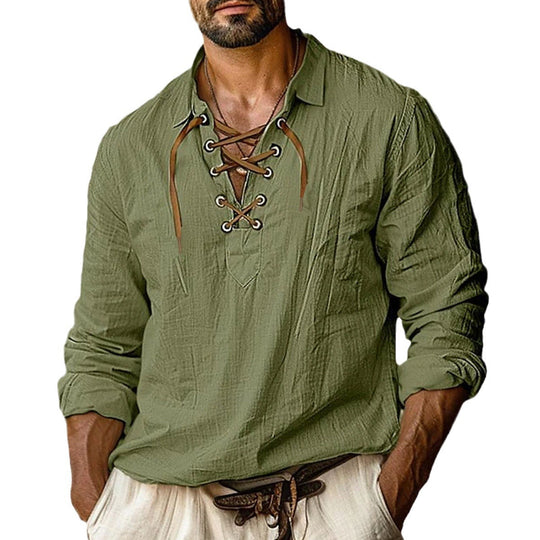 Herren lässiges Langarmhemd mit elegante Schnürung Heidi-Mode