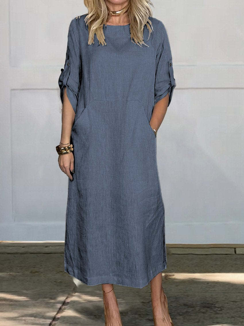 Damen Freizeit Maxi Kleid mit Taschen Heidi-Mode