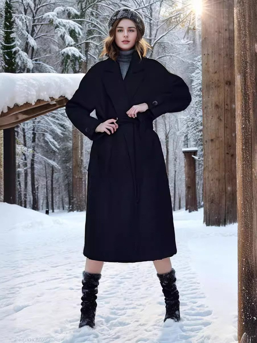 Damen eleganter Wollmantel mit Gürtel und weit geschnittenen Ärmeln Heidi-Mode