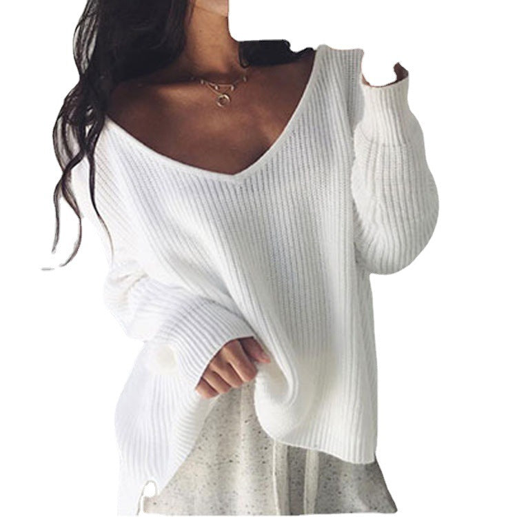 Damen lässiger Oversized Pullover mit asymmetrischem Schnitt und tiefem Rundhalsausschnitt Heidi-Mode