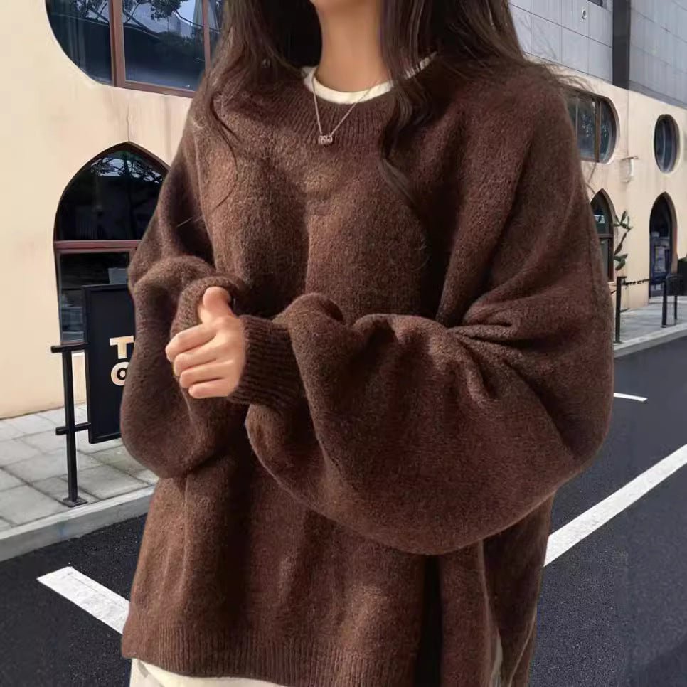 Damen Oversized Strickpullover mit weichem Fleece-Material und modernen Schnittelementen Heidi-Mode