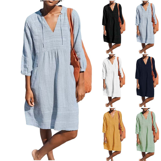 Damen lässiges Sommerkleid mit Kapuze und Taschen Heidi-Mode
