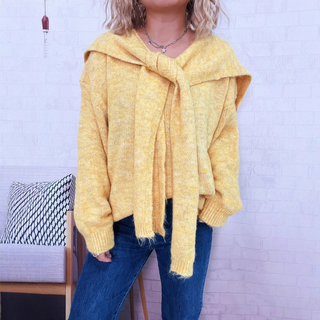 Damen lässiger Strickpullover mit abnehmbarer Kapuze und Knopfdetails Heidi-Mode