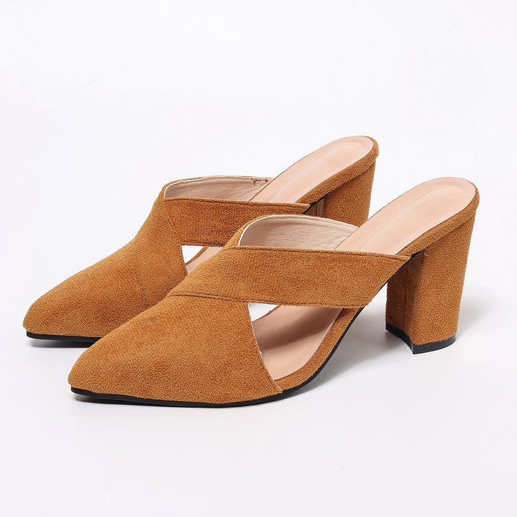 Damen Mules mit elegantem Kreuzband und komfortablem Blockabsatz Heidi-Mode