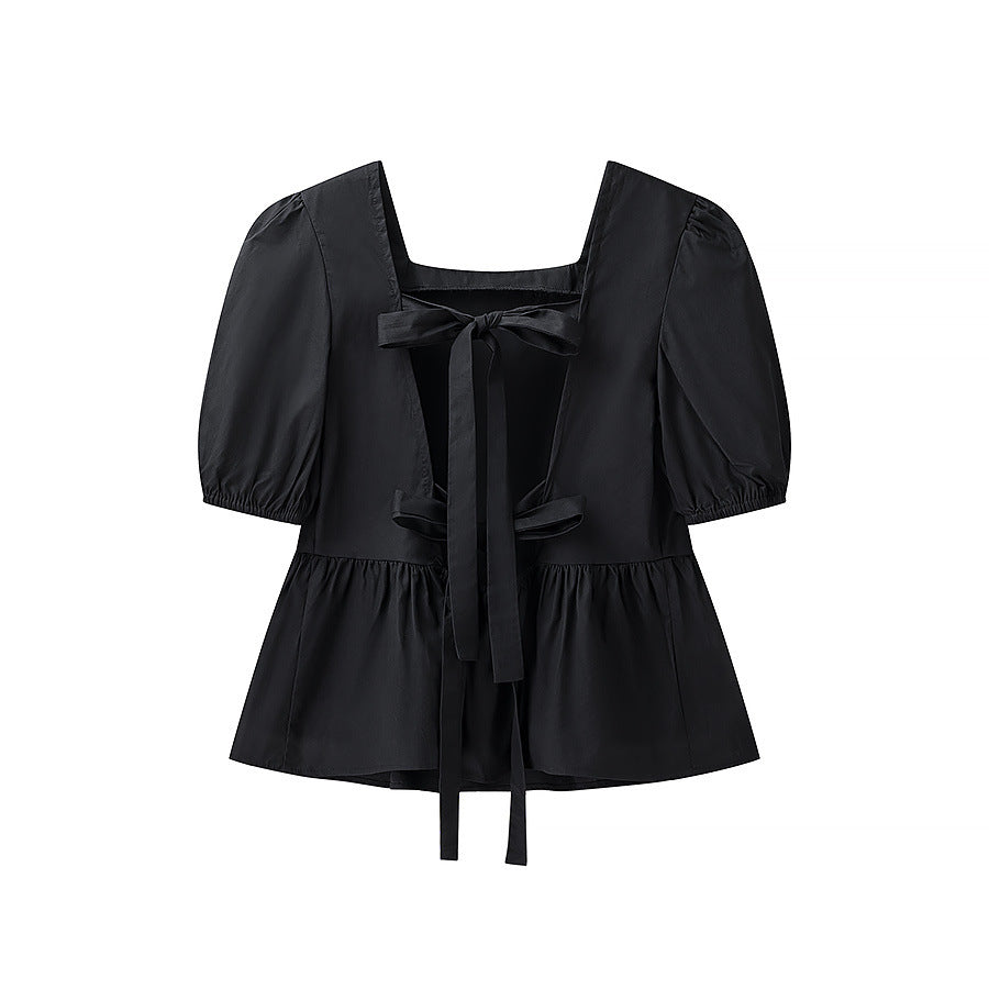 Damen bezaubernde Bluse mit Knoten-Detail und Puffärmeln Heidi-Mode