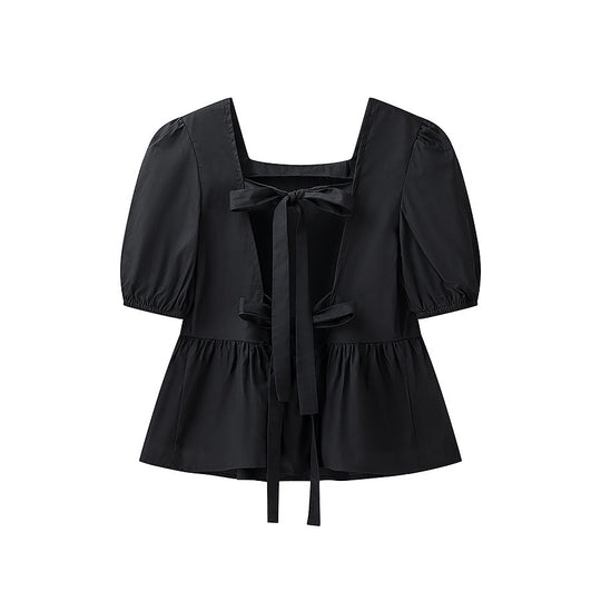 Damen bezaubernde Bluse mit Knoten-Detail und Puffärmeln Heidi-Mode