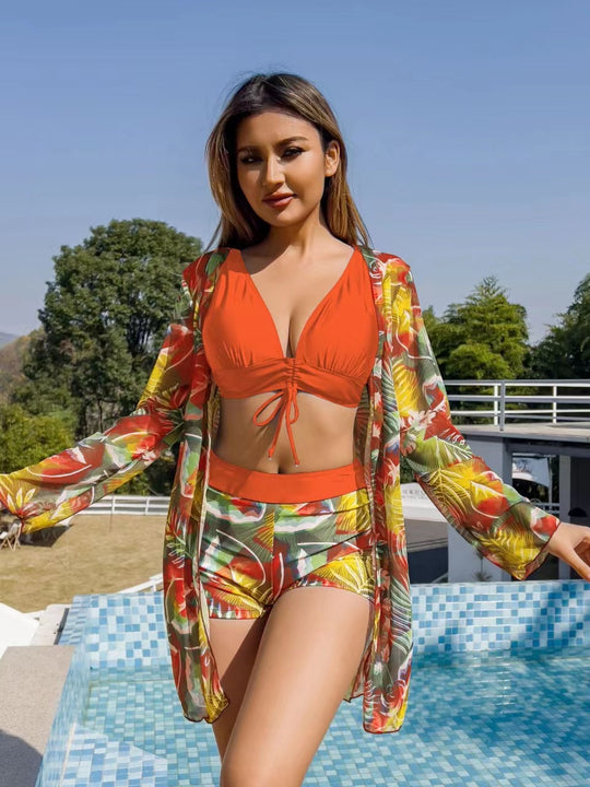 Damen Sportlicher Bikini mit modischen Shorts und transparentem Cover-Up Heidi-Mode