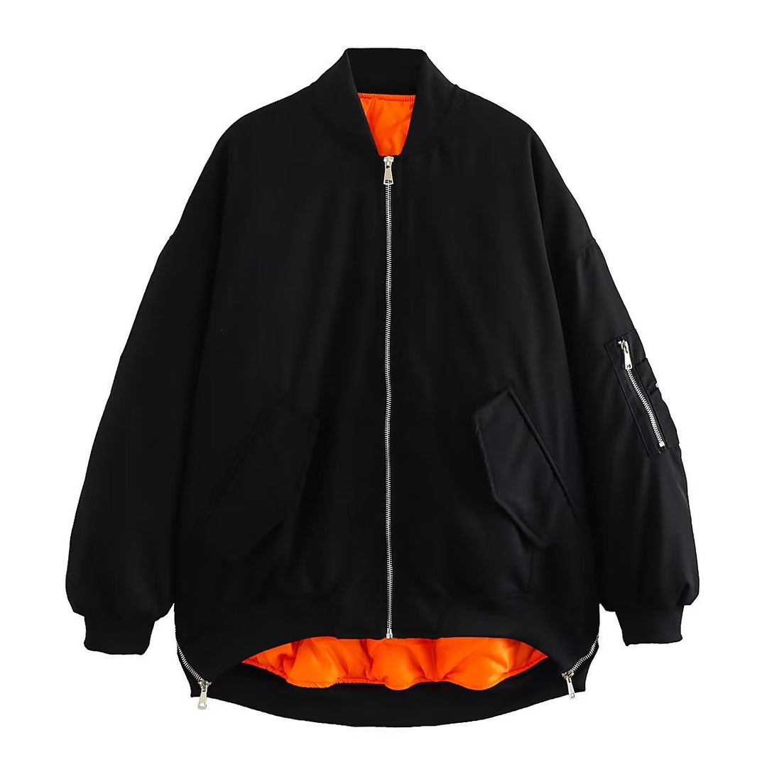 Damen lässige Bomberjacke mit elastischen Bündchen und praktischen Taschen Heidi-Mode
