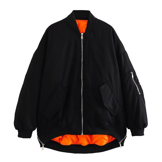 Damen lässige Bomberjacke mit elastischen Bündchen und praktischen Taschen Heidi-Mode