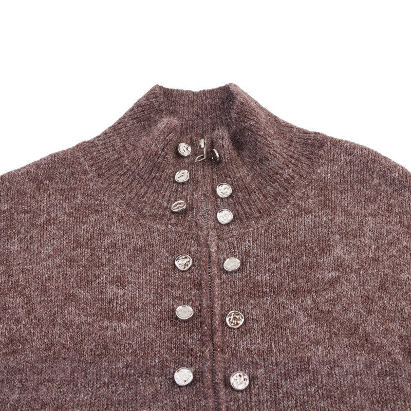 Damen modischer Strickpullover mit stilvollem Reißverschluss und dekorativen Knöpfen Heidi-Mode