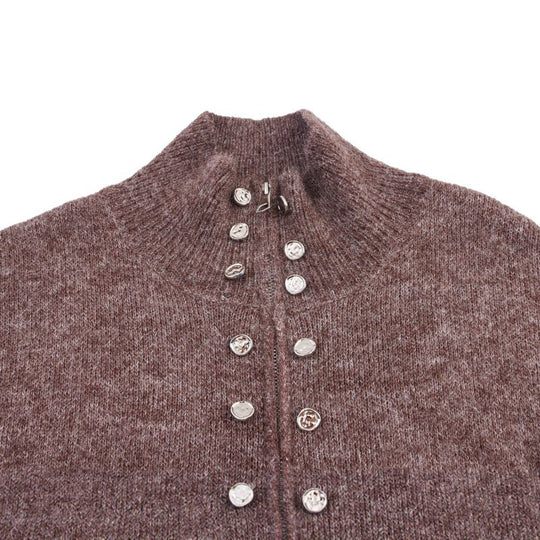 Damen modischer Strickpullover mit stilvollem Reißverschluss und dekorativen Knöpfen Heidi-Mode