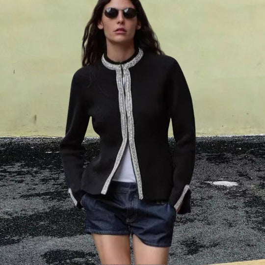 Damen Elegante Blazerjacke mit feinen Borte-Details Heidi-Mode