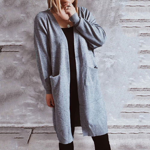 Damen lässiger Strickcardigan mit offenen Fronten und praktischen Taschen Heidi-Mode