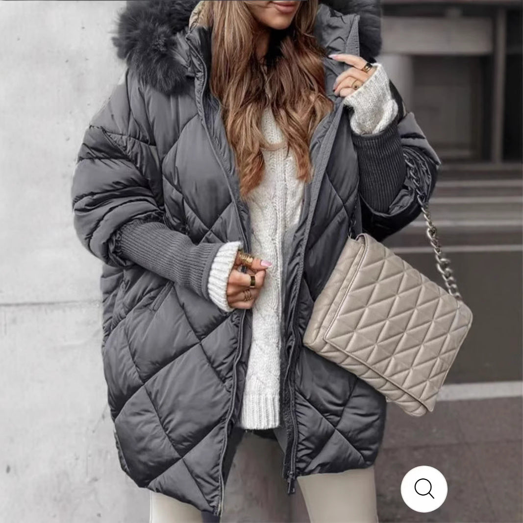 Damen gestepptes Winterparka mit abnehmbarer Kapuze Heidi-Mode