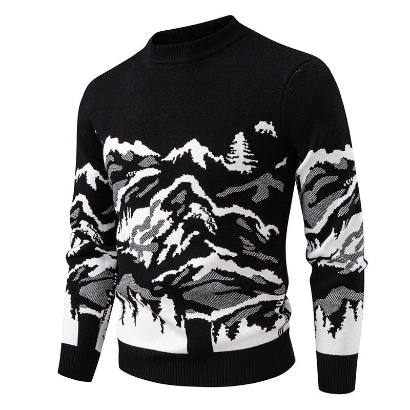 Herren Strickpullover mit Bergmotiv und hohem Kragen Heidi-Mode