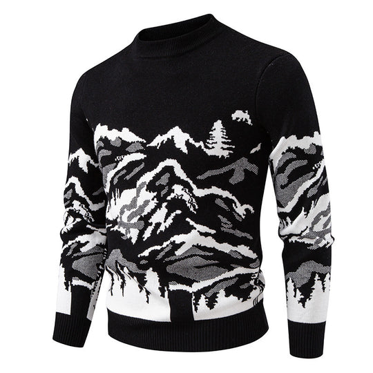 Herren Strickpullover mit Bergmotiv und hohem Kragen Heidi-Mode