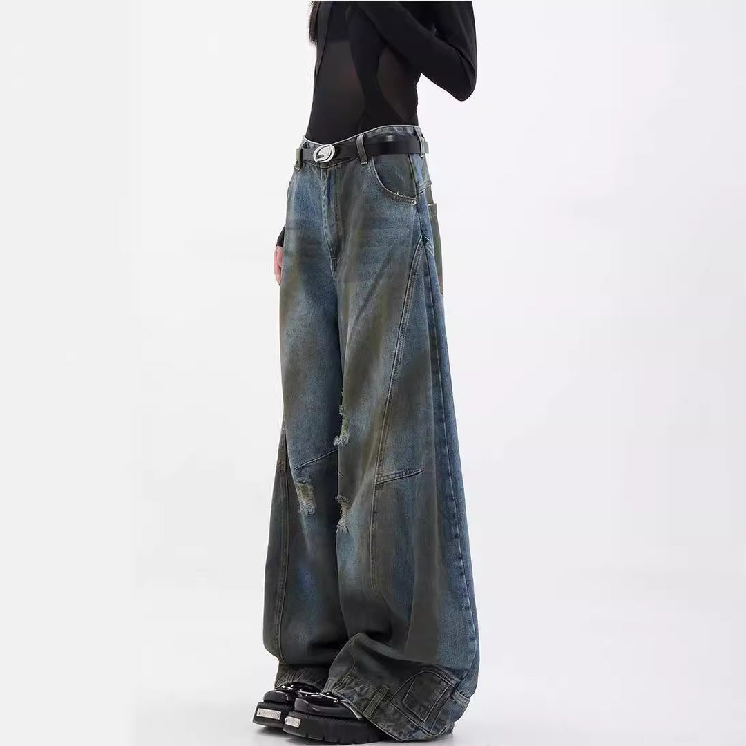 Damen Extrem weit geschnittene Jeans mit modischen Distressed-Details Heidi-Mode