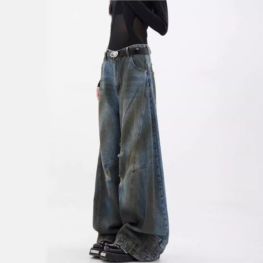 Damen Extrem weit geschnittene Jeans mit modischen Distressed-Details Heidi-Mode