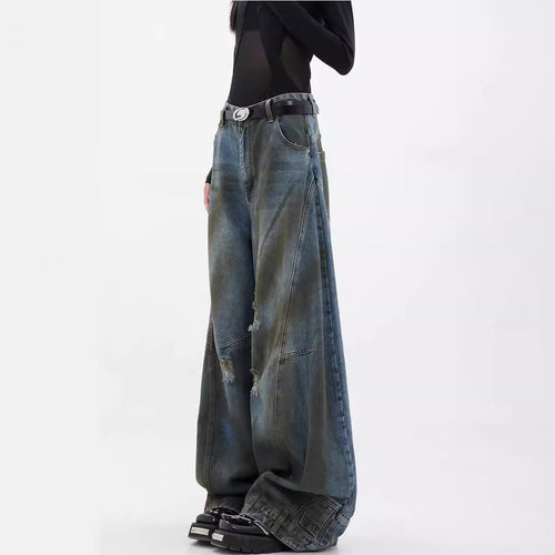 Damen Extrem weit geschnittene Jeans mit modischen Distressed-Details Heidi-Mode