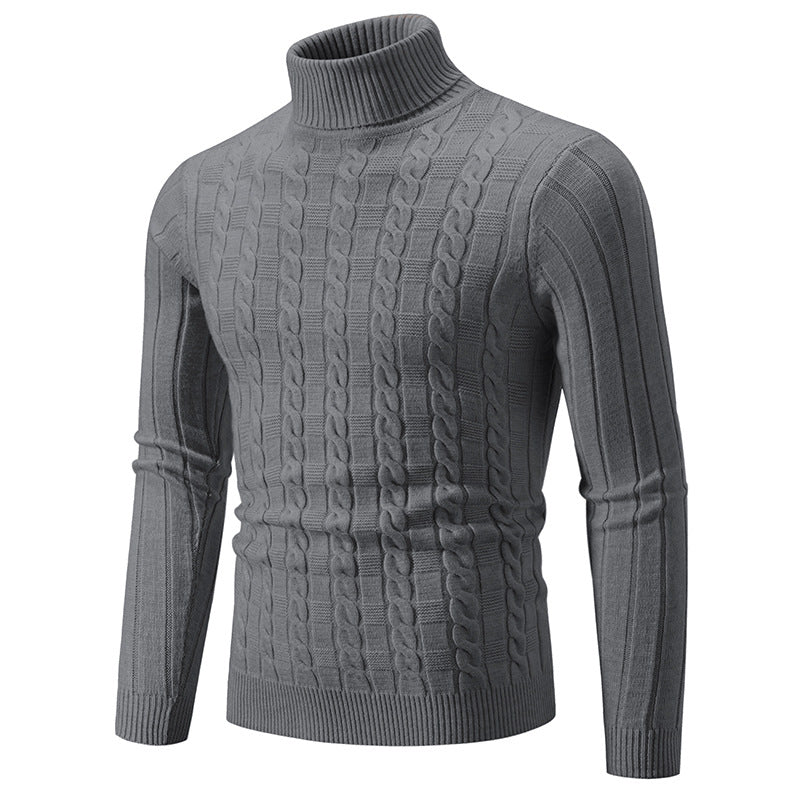 Herren Strickpullover mit hochgeschlossenem Kragen und Zopfmuster Heidi-Mode