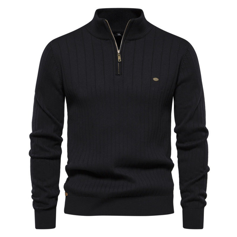 Herren Pullover mit halbem Reißverschluss und Rippstruktur Heidi-Mode