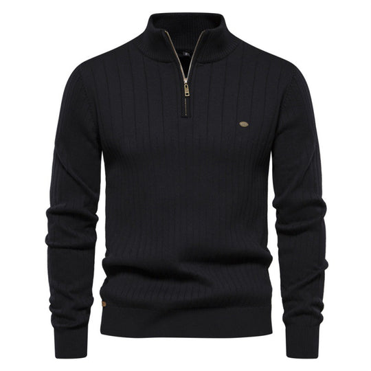 Herren Pullover mit halbem Reißverschluss und Rippstruktur Heidi-Mode