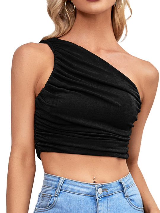 Damen Asymmetrisches Cropped Top mit Raffung Heidi-Mode