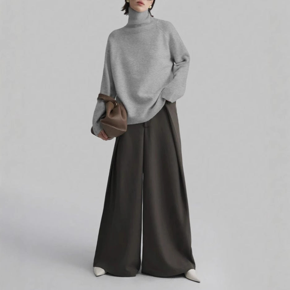 Damen Modischer Rollkragenpullover mit Oversized-Schnitt und feiner Struktur Heidi-Mode