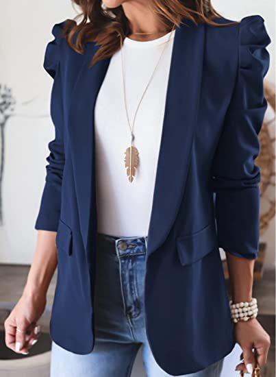 Damen Modischer Blazer mit angeschnittenen Puffärmeln und praktischen Taschen Heidi-Mode
