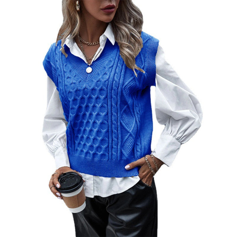 Damen Strickpullover mit Zopfmuster und V-Ausschnitt Heidi-Mode