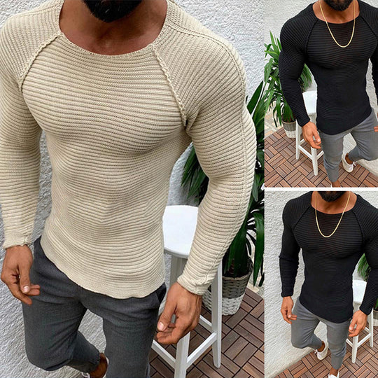 Herren Langarm Strickshirt mit eleganter Struktur Heidi-Mode