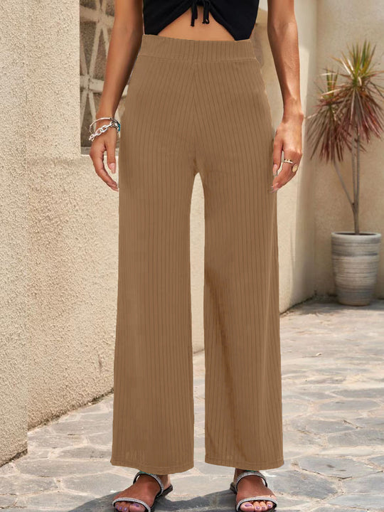 Damen elegante weit geschnittene Sommerhose mit feiner Rippstruktur Heidi-Mode