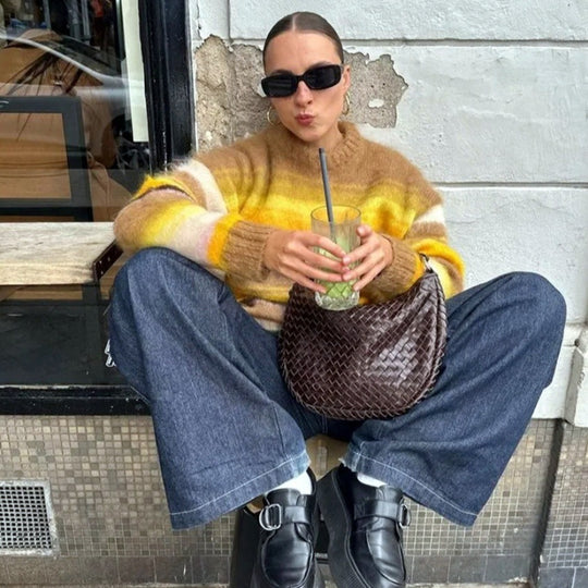 Damen Grobstrick Pullover mit lässiger Passform und oversized Schnitt Heidi-Mode