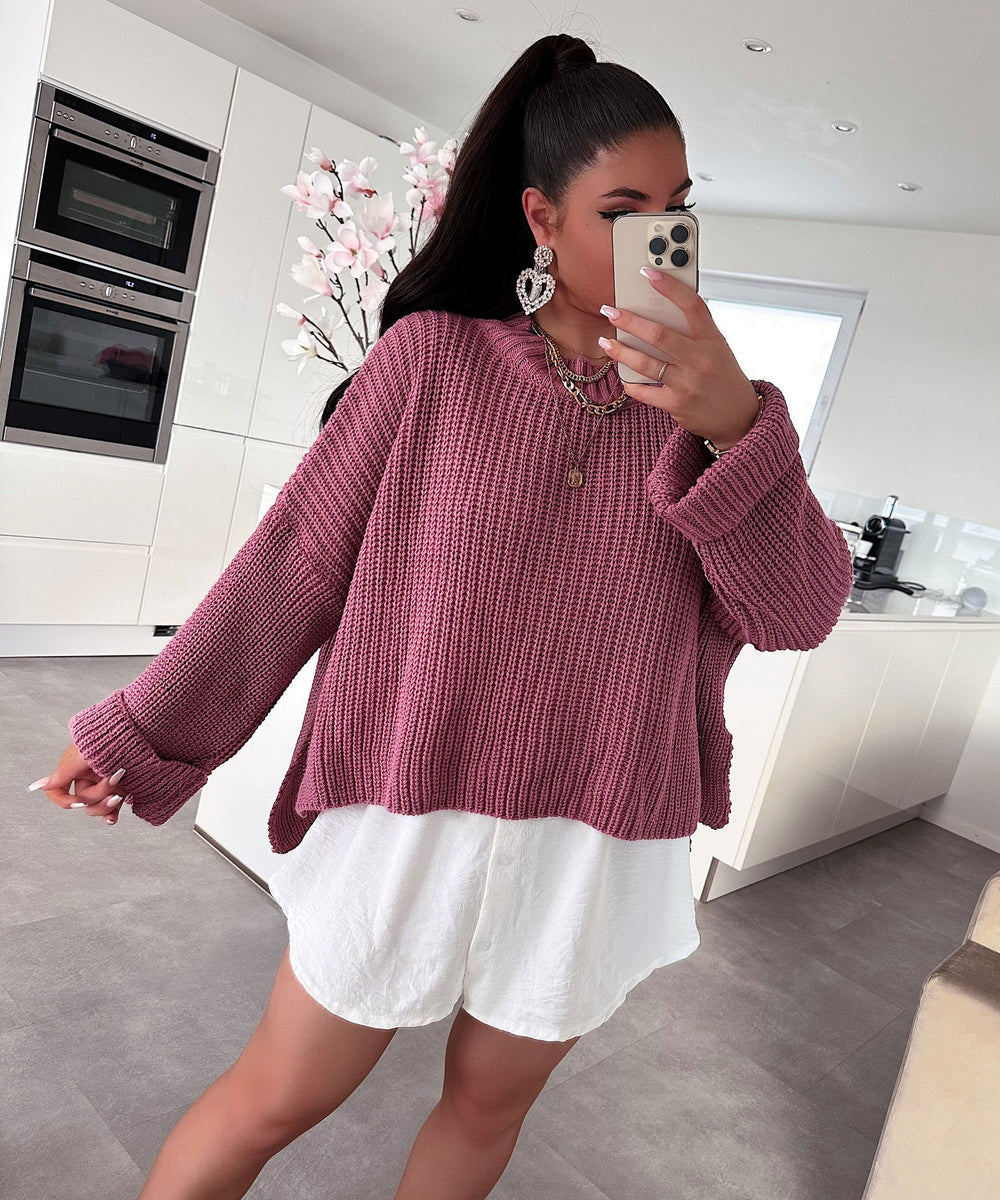 Damen oversized Strickpullover mit strukturiertem Lochdesign und lässigem Schnitt Heidi-Mode
