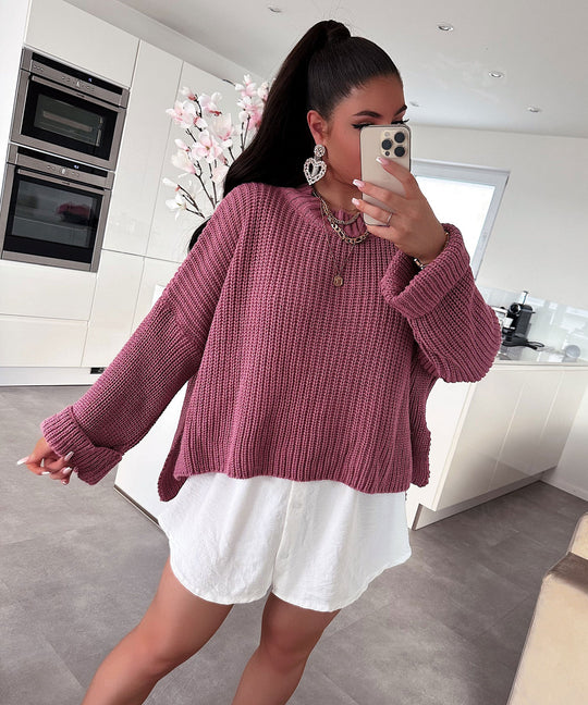 Damen oversized Strickpullover mit strukturiertem Lochdesign und lässigem Schnitt Heidi-Mode