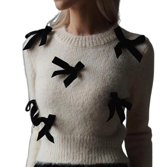 Damen Strickpullover mit verspielten Schleifendetails Heidi-Mode