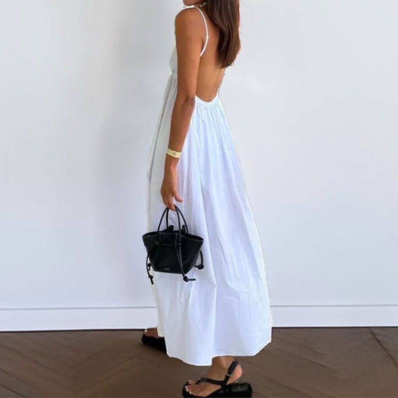 Damen Maxikleid mit tiefem Rücken und schwingendem Saum Heidi-Mode