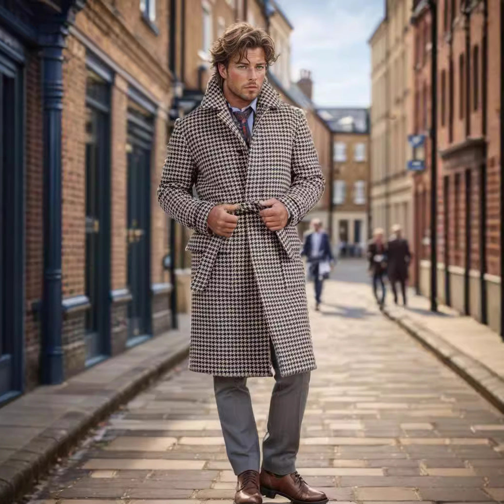 Herren eleganter Trenchcoat mit Schalkragen und Gürtel Heidi-Mode
