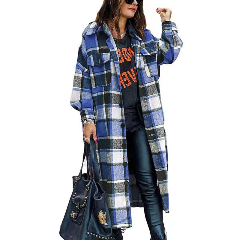 Damen Langarm-Wolljacke mit Karomuster und praktischen Taschen Heidi-Mode