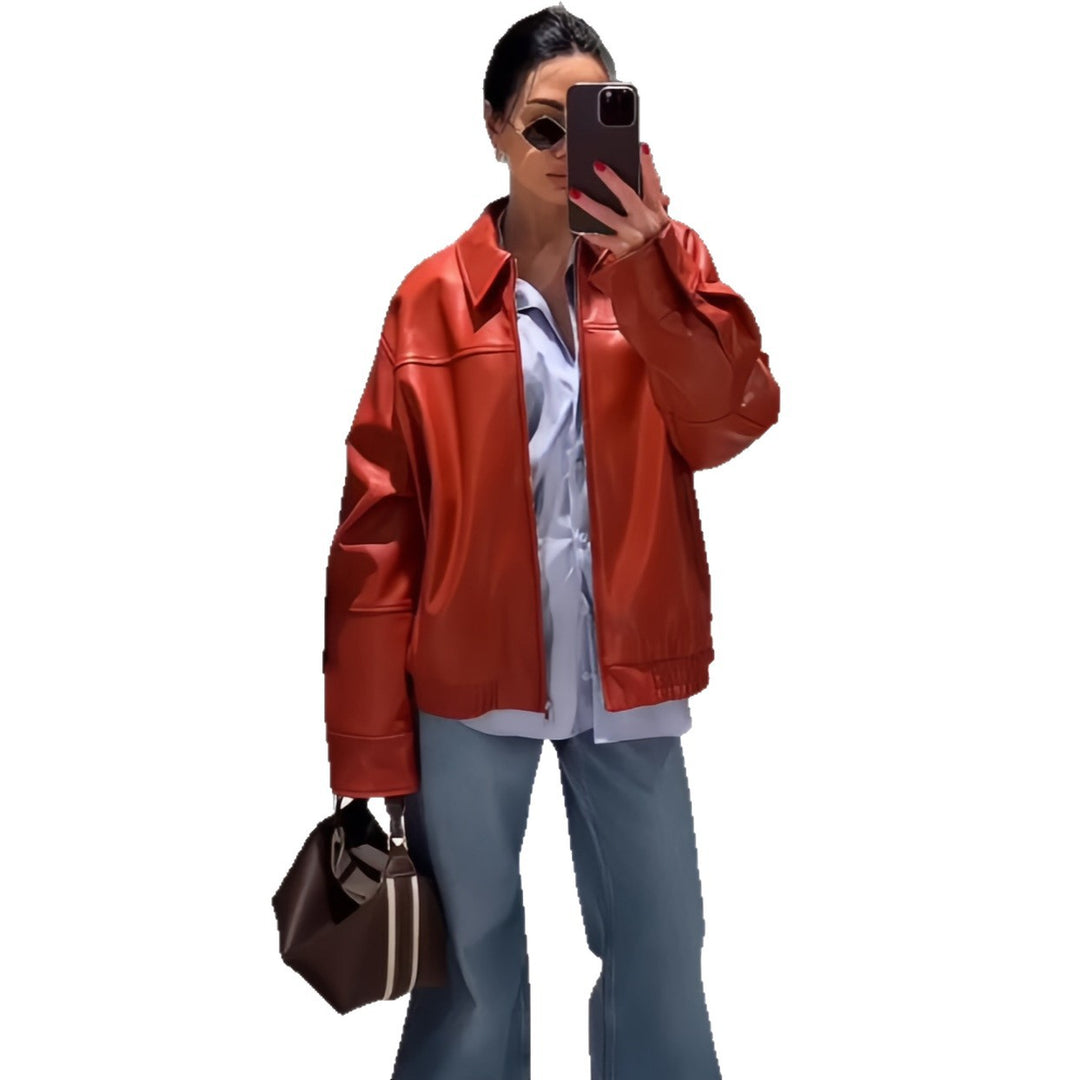 Damen Oversized Kunstlederjacke mit großzügigem Schnitt und modischen Details Heidi-Mode