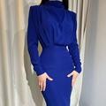 Damen Elegantes Langarmkleid mit Drapierung Heidi-Mode