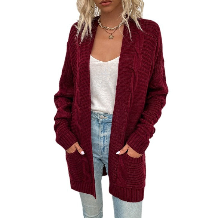 Damen Strickjacke mit tiefem V-Ausschnitt und Taschen Heidi-Mode