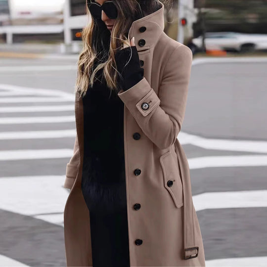 Damen eleganter Trenchcoat mit hohem Kragen Heidi-Mode