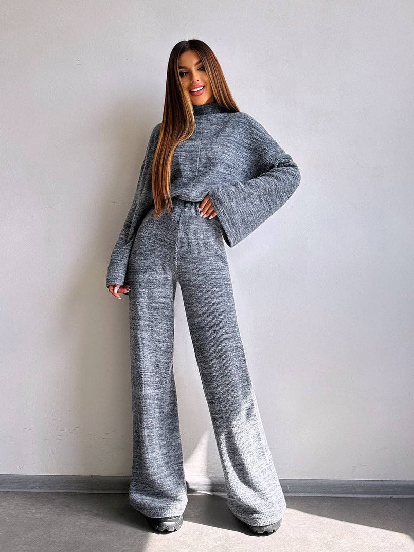 Damen Lässiges Strickanzug mit weitem Schnitt und hohem Kragen Heidi-Mode