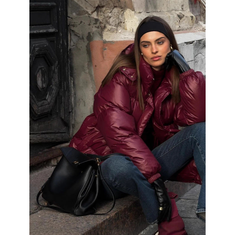 Damen Steppjacke mit glänzender Oberflächenstruktur Heidi-Mode