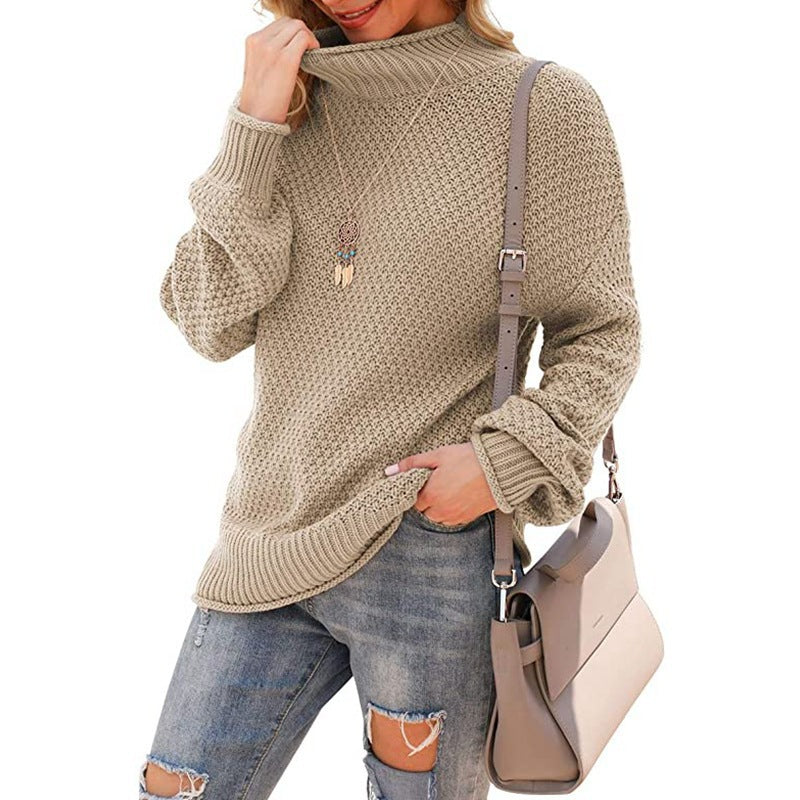 Damen Grobstrickpullover mit hohem Kragen und bequemen Ärmeln Heidi-Mode