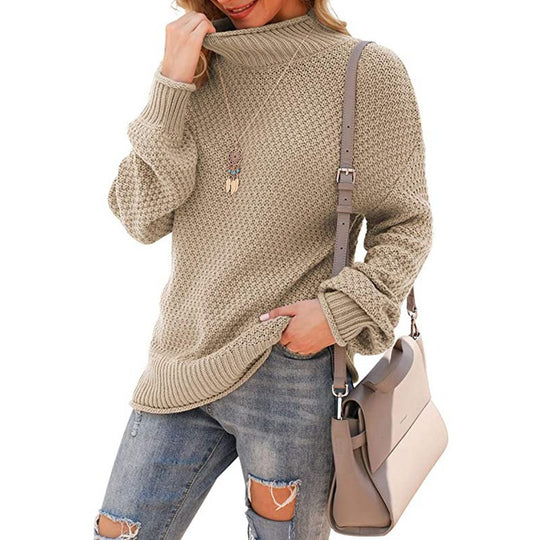 Damen Grobstrickpullover mit hohem Kragen und bequemen Ärmeln Heidi-Mode