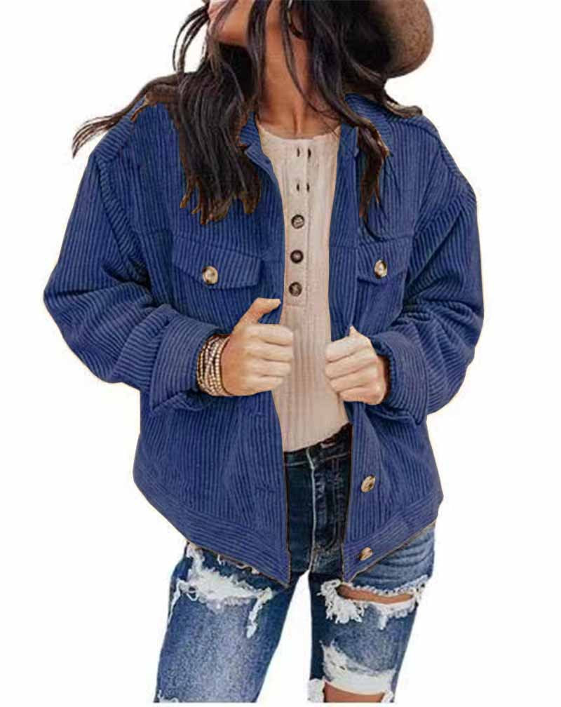 Damen lässige Kordjacke im Oversized-Schnitt mit Knopfdetails Heidi-Mode
