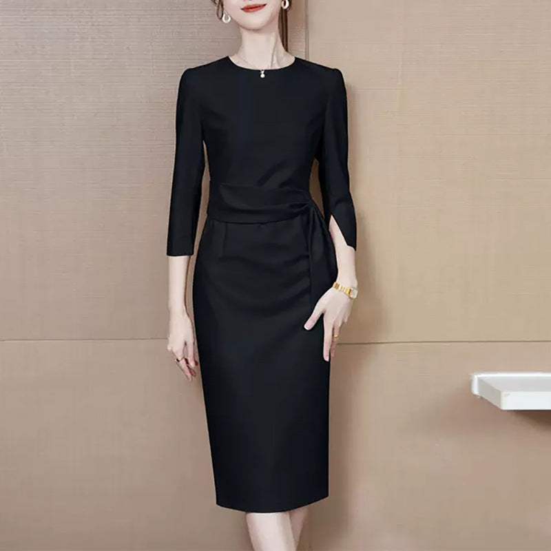 Damen elegantes Etuikleid mit seitlichem Wickeldetail Heidi-Mode
